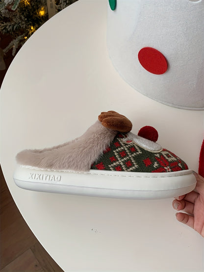 XIXITIAO Women's /Korean Style Winter Slippers - Deer & Reindeer Pattern Cozy Warm Booties, Soft Fabric & Sole for Indoor/Outdoor Use, Cute Animal Shoe for Christmas, Hand Washable