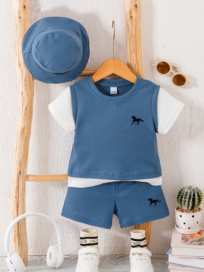 Boys' Summer 3-Piece Casual Set with Animal Print and Bucket Hat