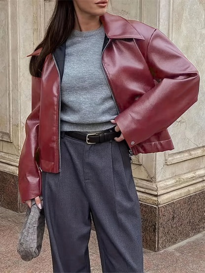 Women's Retro Motorcycle Jacket - Coat with Collar & Classic Black/White/Grey/Brown Tones - All-Season Casual Outerwear (Machine Washable) for Motorcycle Riding & Casual Attire - Non-Stretch Jacket