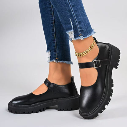 Women’s Preppy Mary Jane Flats with Buckle and Thick Sole
