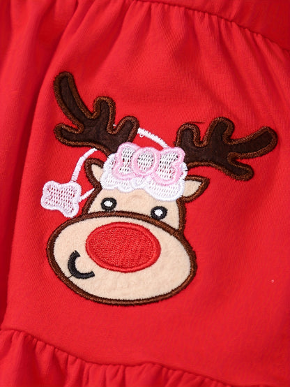 2 հատ եղջերուի ասեղնագործված երկար թևքերով զգեստներ + Սուրբ Ծննդյան գլխարկի նվերների տուփ՝ պատահական, լիարժեք տպագրությամբ կողքից պատրաստված տաբատների հավաքածու՝ աղջիկների համար, գեղեցիկ երեկույթի հանդերձանք, բացօթյա օգտագործման համար