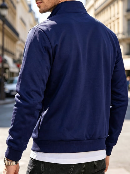 Men's Stand Collar Knit Fleece Jacket, Soft & Windproof for Spring/Fal