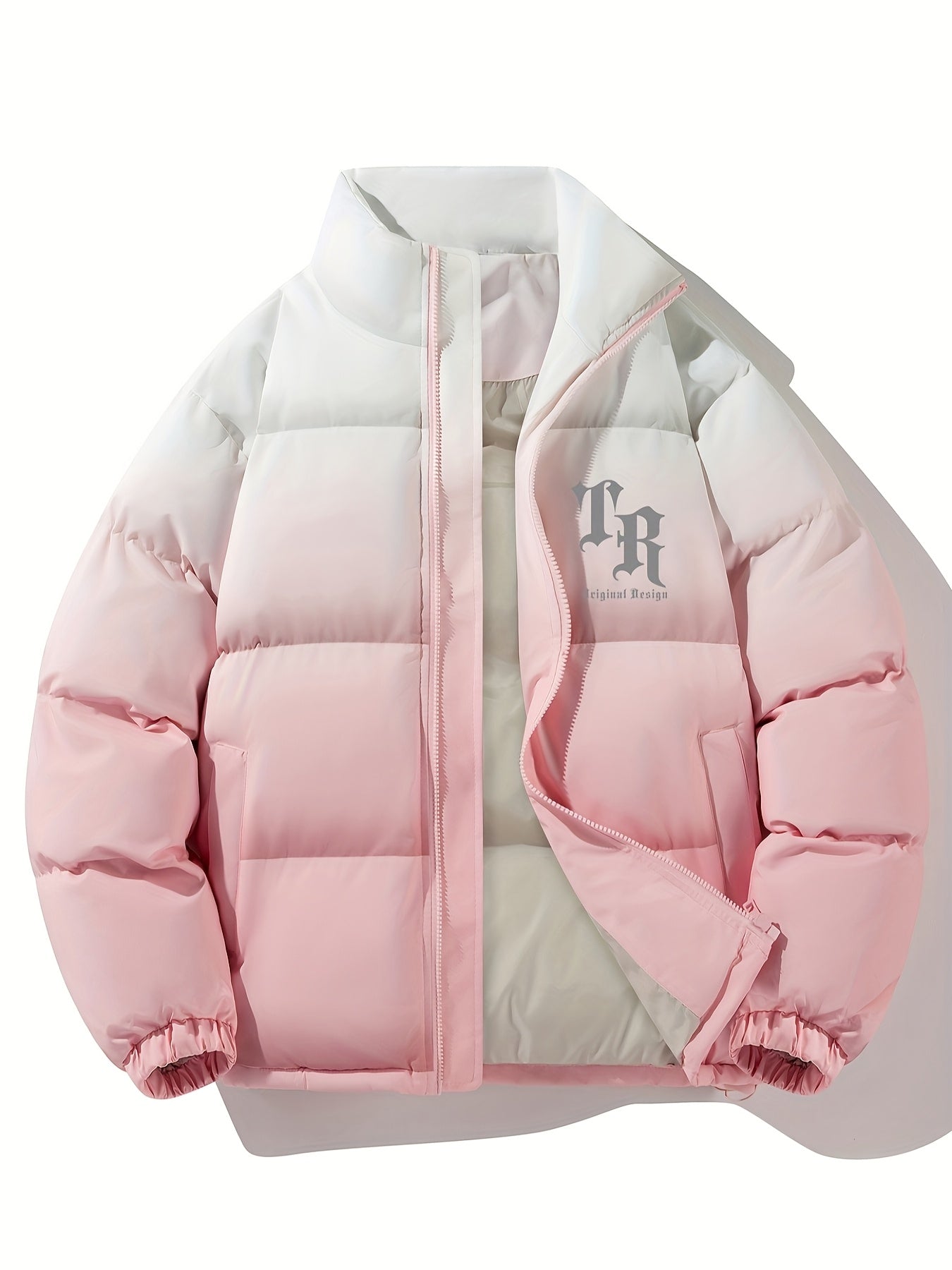 1 հատ տղամարդու փողոցային ոճի վերարկու՝ կանգնած օձիքով, այբուբենի նախշերով, սովորական չափսերով, լարերով, չձգվող գործվածքով պոլիեսթեր, 100% պոլիեսթերային լցոն, երկար թևքերով, ամենօրյա տաք, գրադիենտային բաճկոն՝ աշնանային և ձմեռային համար