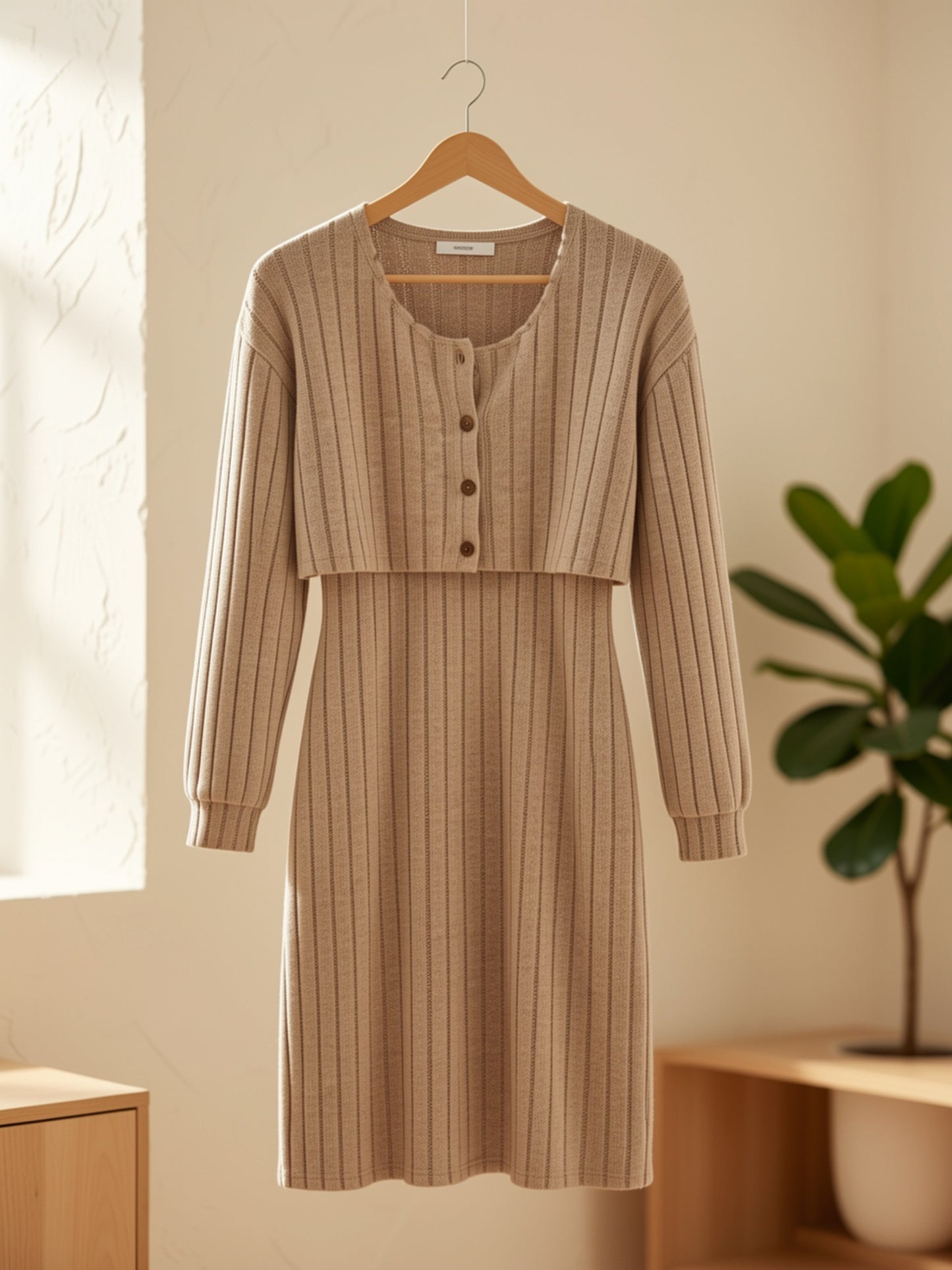 Elegant Fall/Winter Long Sleeve Cardigan and Dress Set