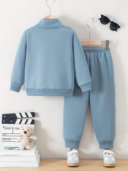 Boys' Cozy Fleece-Lined Hoodie & Sweatpants Set - Olive Green Casual Winter Outfit with Pockets, Thick Warmth for Fall & Winter, Regular Fit, Casual Attire, for Outdoor