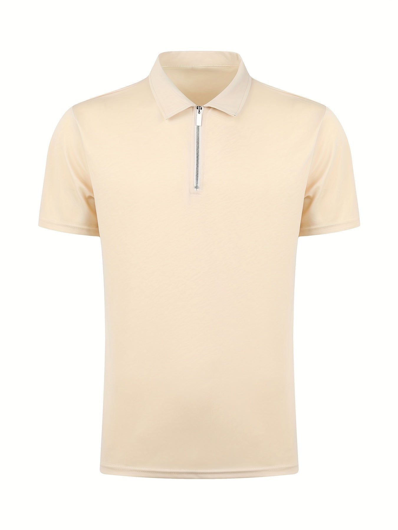 [Golf Apparel] Men's Classic White Shirt - Casual Summer Style with Short Sleeves, Zipper Collar, and Stretch Polyester Fabric - Perfect for Streetwear & Golf
