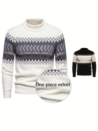 SENMEIGUO տղամարդու ամենօրյա, կլոր վզնոցով տրիկոտաժե սվիտեր՝ հարմարավետ, երկար թևքերով, գծավոր նախշերով, բարձր ձգվող ակրիլային խառնուրդով՝ աշուն/ձմեռ