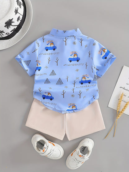 Boys' Spring Summer 2-Piece Outfit Short Sleeve Top & Shorts