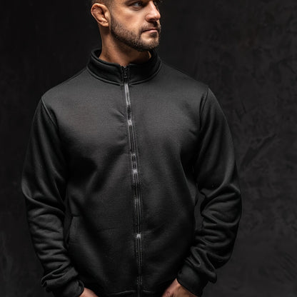 Men's Full-Zip Stand Collar Athletic Jacket - Soft Brushed Interior, Long Sleeve Casual Zippered Sweatshirt, Regular Fit Gym-to-Streetwear, Easy-Care (Hand Wash/Dry Clean) Solid Color Men's Outerwear
