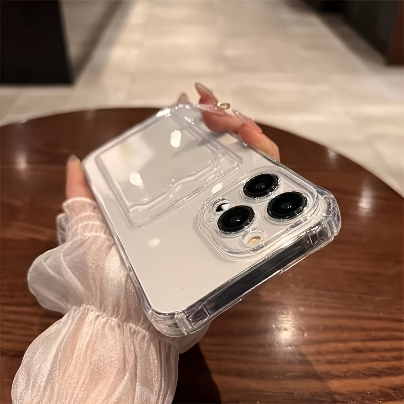 Transparent Simple Clear Card Slot Bag Phone Case Soft Cover, for iPhone 16 15 14 13 12 11 Pro Plus Pro Max X Xs Max Xr 7 8 Mini, for iPhone Users - Suitable for Everyday Use