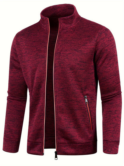 Elegant Mid Stretch Cardigan, Men's Casual Full Zip Up Cardigan Sweater Coat For Fall Winter