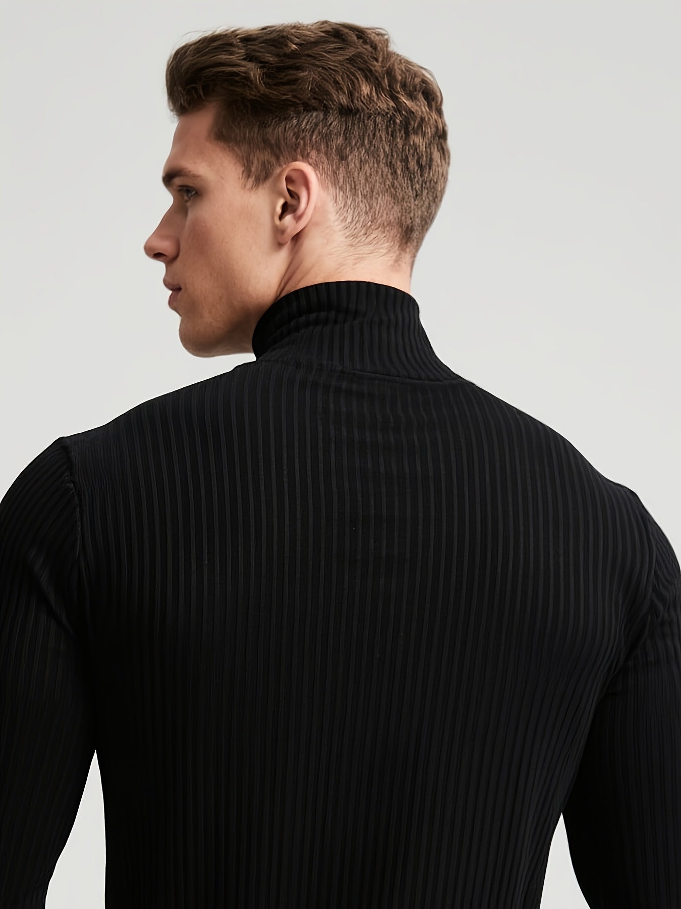 Տղամարդու երկարաթև սվիտեր աշնանային և նորաձև, բարձր օձիքով, տրիկոտաժե դիզայնով, ամենօրյա և նորաձև վերնազգեստի համար