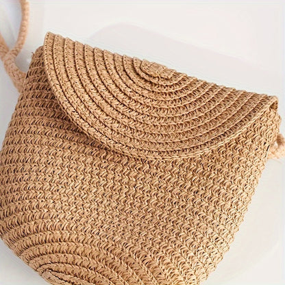 2pcs Women's Khaki Wave Beach Sun Hat & Woven Shoulder Bag Combo - Stylish Ruffled Brim Design, Lightweight & Breathable for Spring/Summer Beach Vacations and Outdoor Activities, Beach Accessories