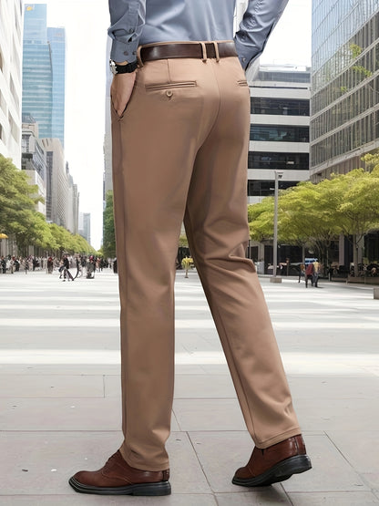 Men's Classic Solid Color Dress Pants - Comfort Fit, All-Season Polyester Blend, Machine Washable - Perfect for Business & Casual Wear