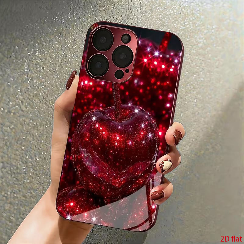 Luxury Red Cherry Acrylic Phone Case for iPhone 15-18 Pro Max
