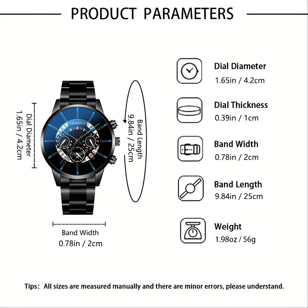 3 հատ տղամարդու էլեգանտ գործնական պողպատե ժապավենով ժամացույց + մինիմալիստական ​​թեթև դրամապանակ և գոտի, անակնկալ նվեր նրա համար Սուրբ Ծննդյան, Սուրբ Վալենտինի օրվա, ծննդյան օրվա համար