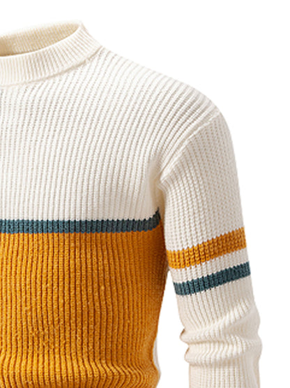 Տղամարդկանց աշնանային ձմեռային նոր կլոր վզնոցով սվիտեր | Գունային բլոկների դիզայն, առօրյա բազմակողմանի վերնաշապիկ, ակրիլային գործվածք՝ թեթևակի ձգվողությամբ