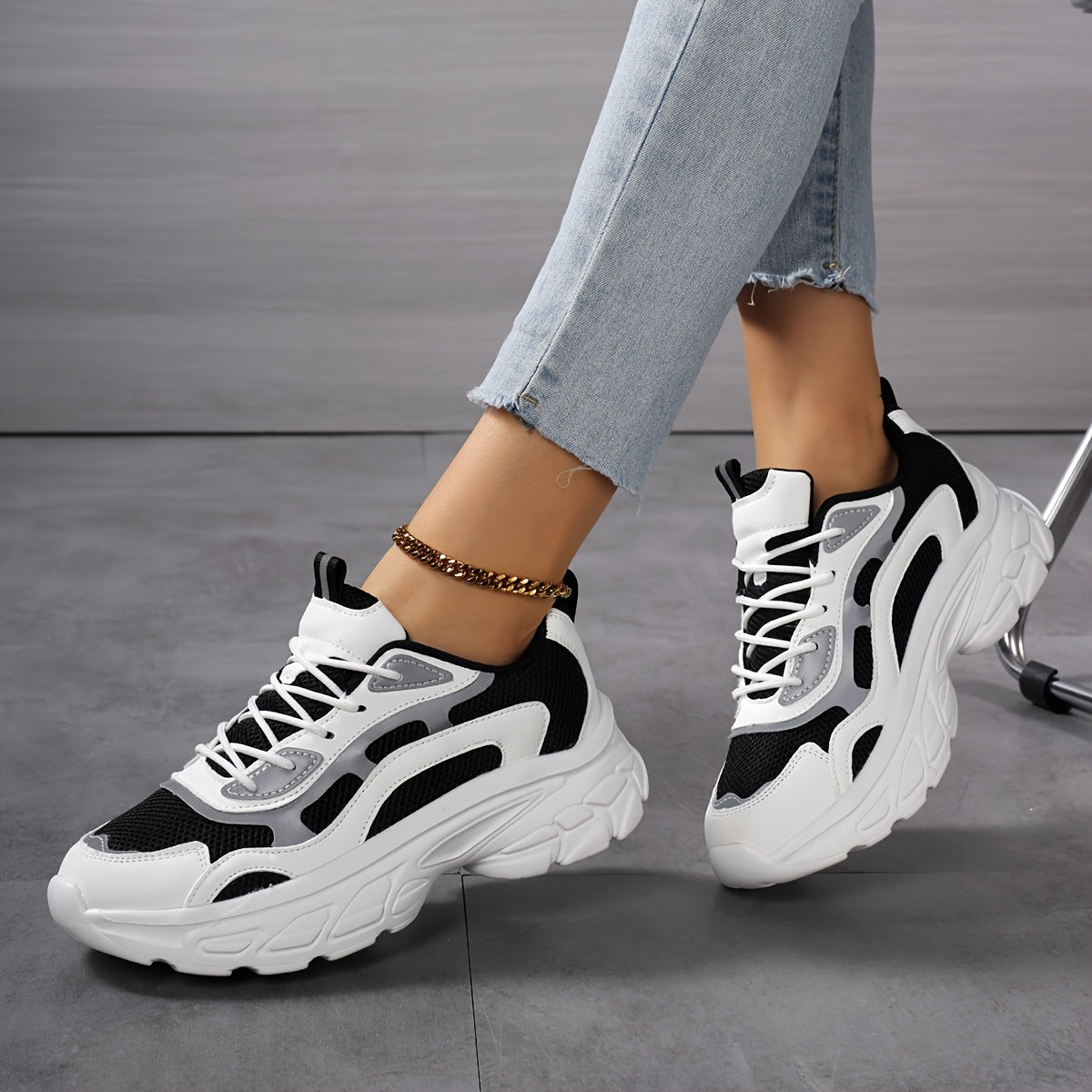 Breathable Running Shoes for Women, Casual Lace-Up Sneakers with Thick Sole, Round Toe, All-Season Outdoor Shopping