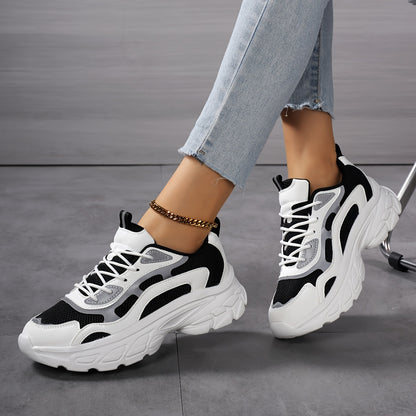 Breathable Running Shoes for Women, Casual Lace-Up Sneakers with Thick Sole, Round Toe, All-Season Outdoor Shopping