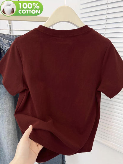 Women's 100% Cotton Crew Neck T-Shirt with Mountain Art Print