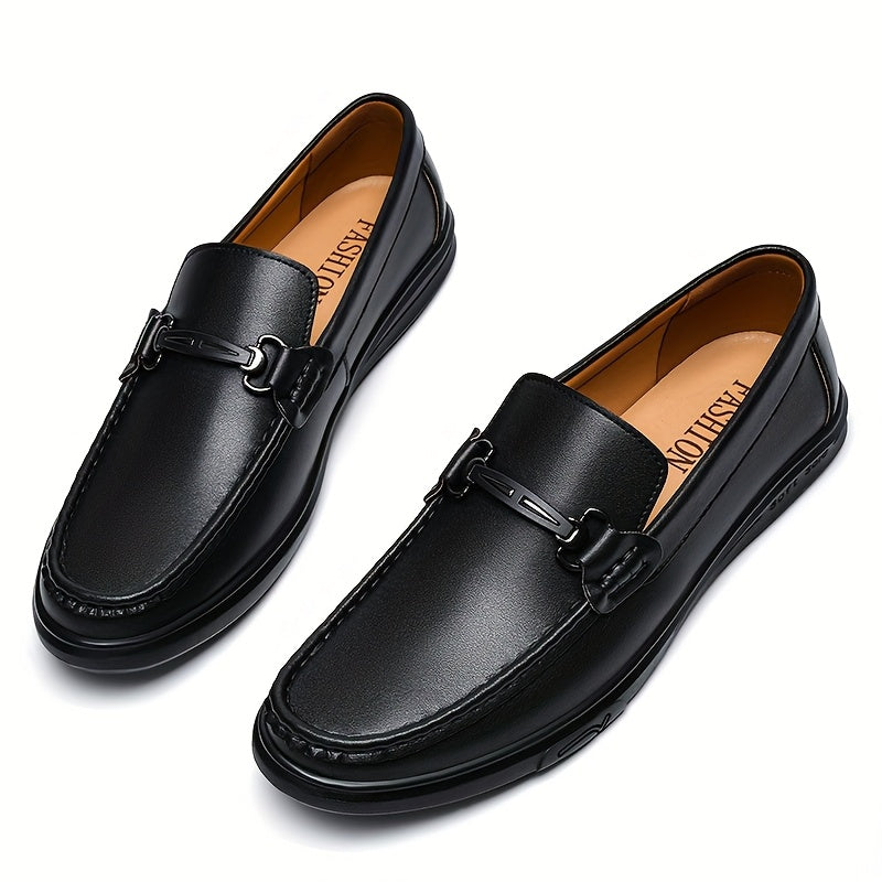 Men's Casual Genuine Leather Loafers with Adjustable Buckle, All-Seaso