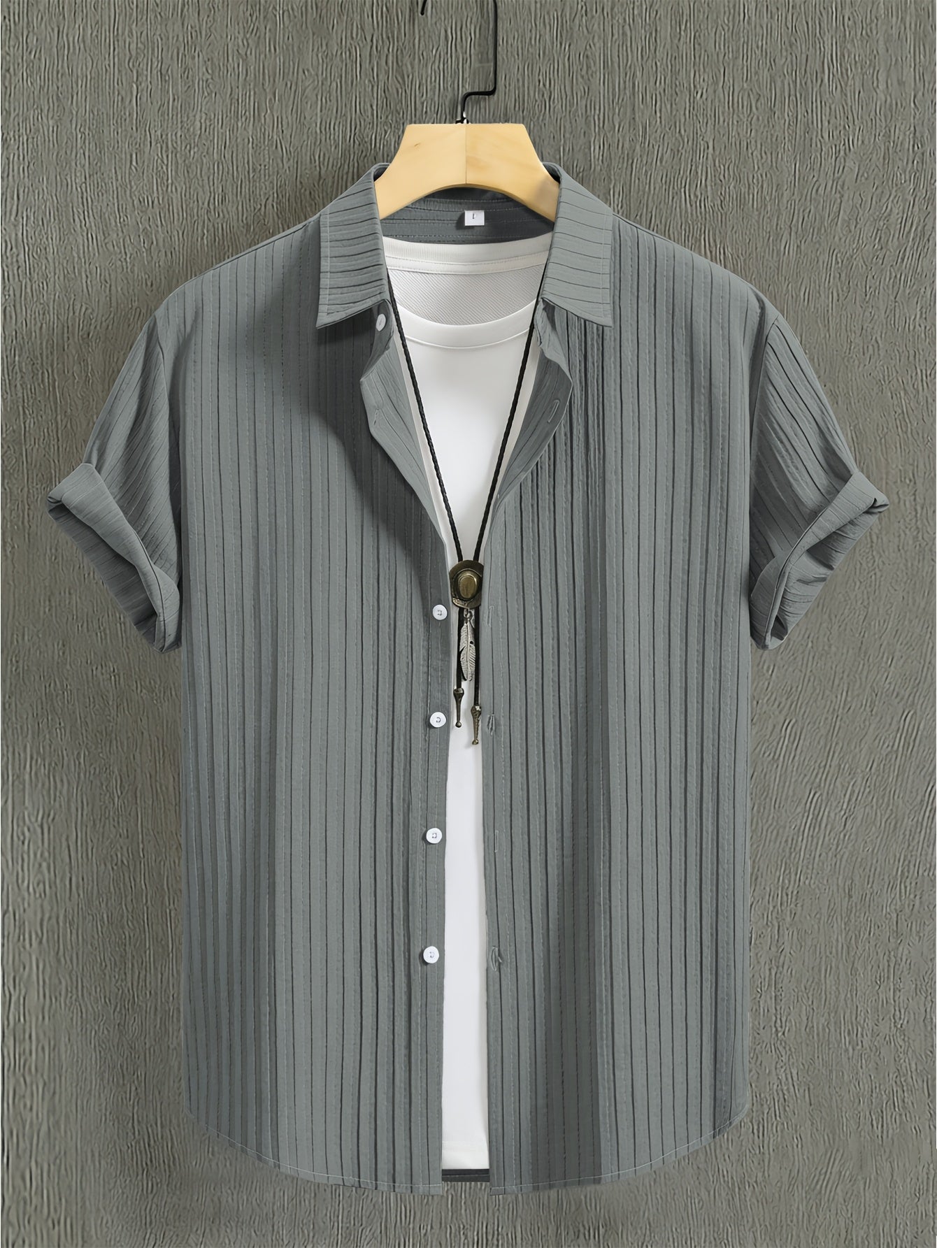 Men's Summer Casual Shirt and Trousers Set, Lightweight Woven Fabric
