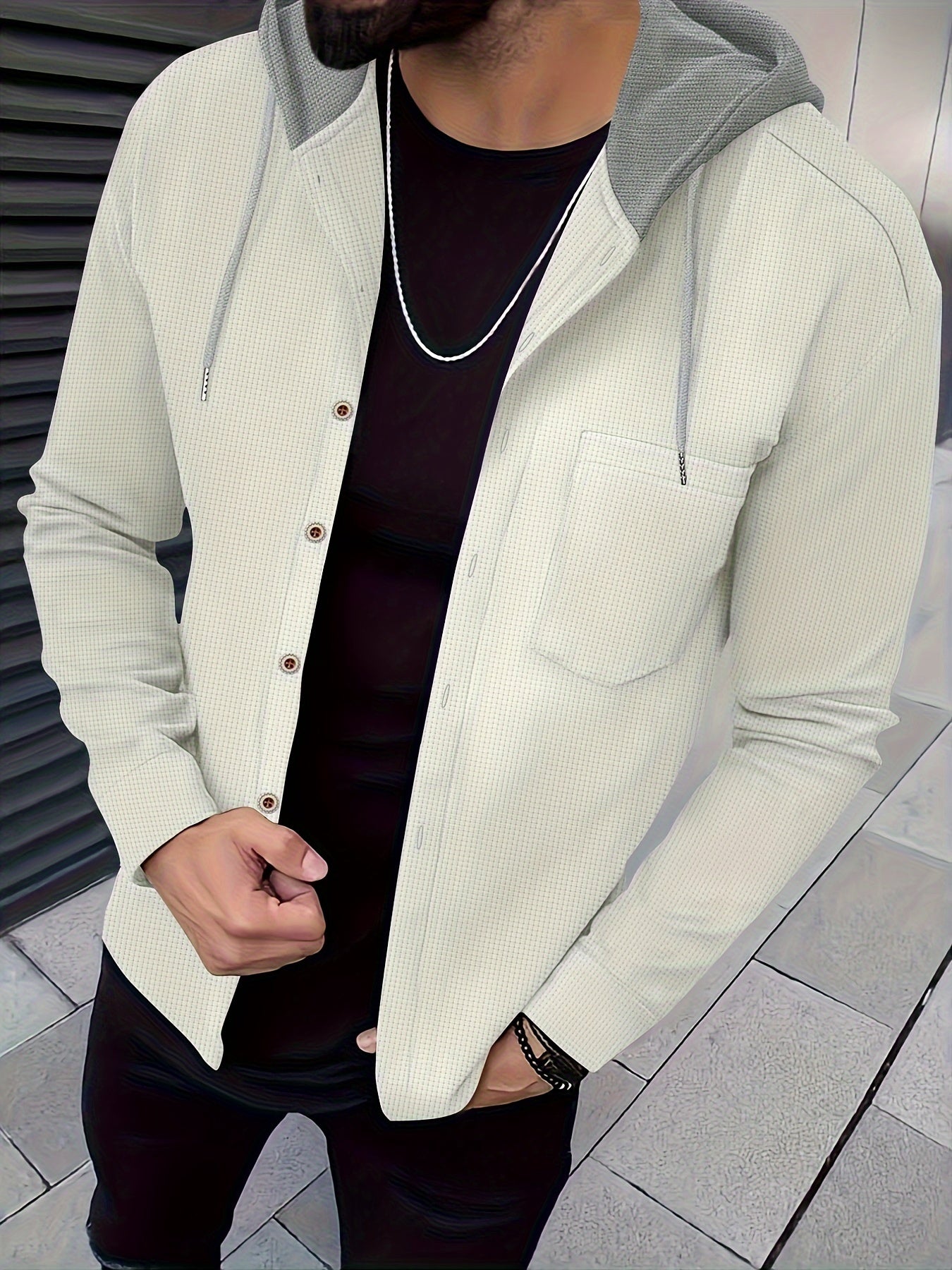 Men's Casual Hooded Jacket - Soft, Breathable Polyester with Button-Up Design & Pockets | Perfect for Spring, Fall & Outdoor Activities, Long Sleeve, Fashion, Daily, Leisure Style, Conventional Version