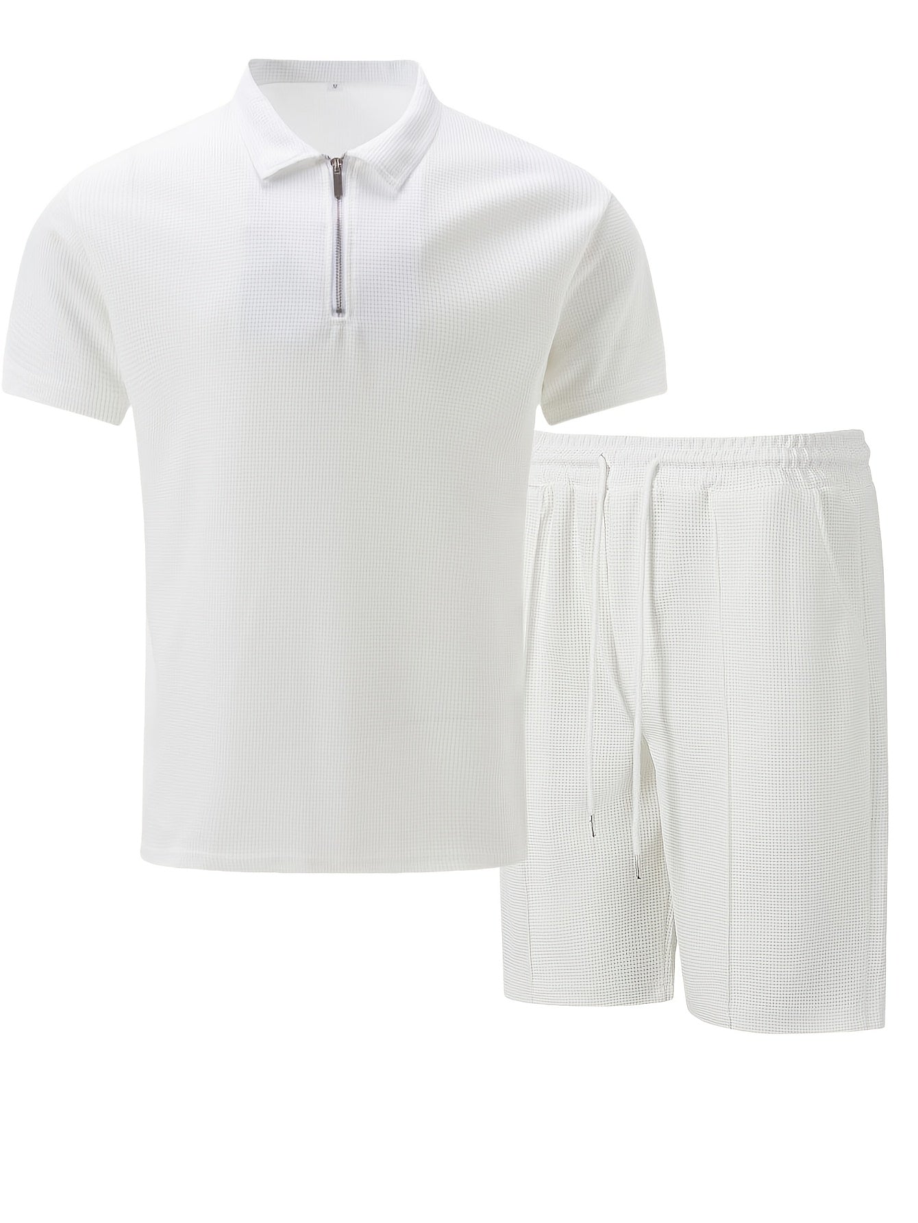 Men's Summer Casual 3-Piece Tracksuit Waffle Knit Half-Zip