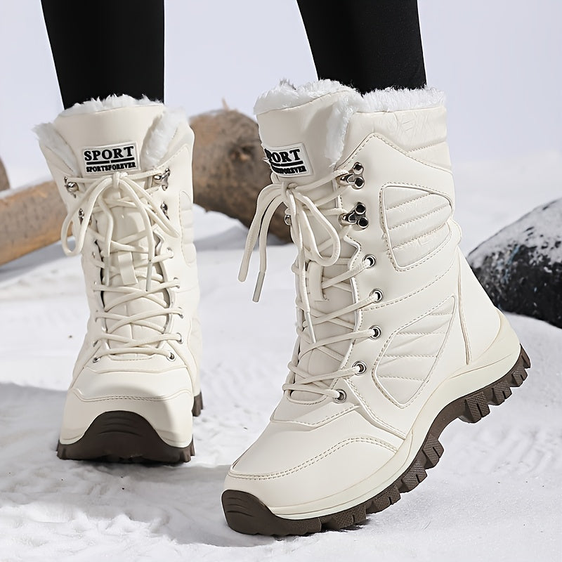 Ladies' winter leisure outdoor warm hiking boots, adorned with geometric texture patterns, suitable for winter tourism and outdoor activities in cold weather
