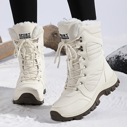 Ladies' winter leisure outdoor warm hiking boots, adorned with geometric texture patterns, suitable for winter tourism and outdoor activities in cold weather