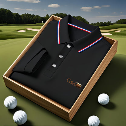 A Single-pc Men'S Polo Shirt with Letter Patterns, Golf Shirt, Breathable Fabric, Cool And Comfortable | Soft And Breathable, Striped Short-Sleeve T-Shirt with Button Details, Solid Color Casual, Regular Fit Multi-Color Set, - ayq