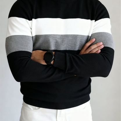 Տղամարդու սվիտեր գունային բլոկների դիզայնով, նեղ չափսերով, կլոր վզնոցով, աշուն/ձմեռ ոճով