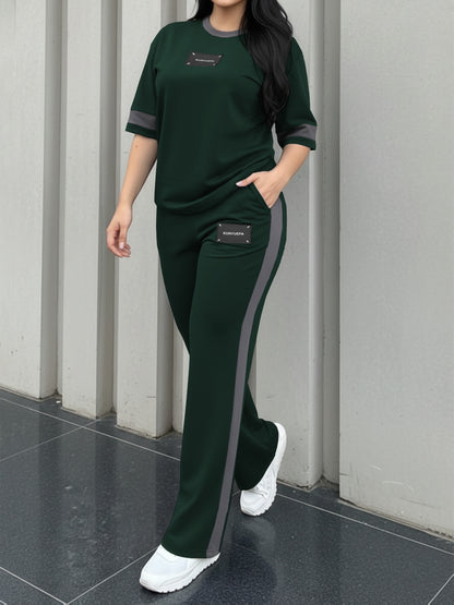 Women’s Spring/Summer Casual Two-Piece Set with Slim Trousers