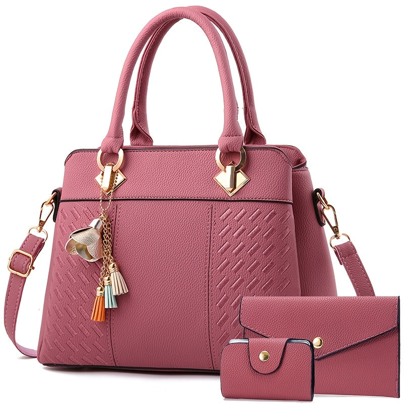 Women's Quilted PU Leather Shoulder and Crossbody Bag Set