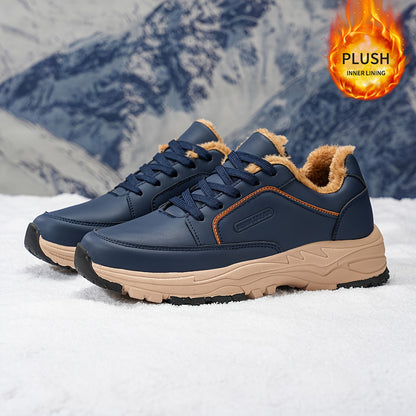 Men'S Low-Top Winter Hiking Boots - Thickened Warm Lining, Anti-Slip TPR/EVA Sole, Geometric Pattern, Faux Cover Upper, Round Toe & Lace-Up Closure for Outdoor, Streetwear, Casual - Autumn/Winter, Hiking Boots, Outdoor Footwe