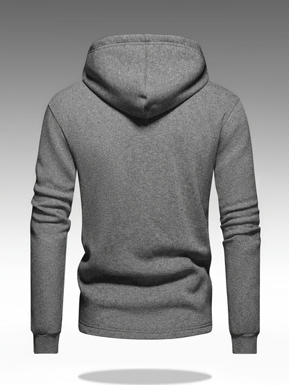 Men's Heavy-Duty Hooded Sweatshirt with Full-Zip Front & Utility Pockets - Olive Green Tactical-Style Outdoor Jacket, Long Sleeve Casual Pullover for Hiking, Camping, Casual Attire - Spring/Fall Layering Essential (Regular Fi