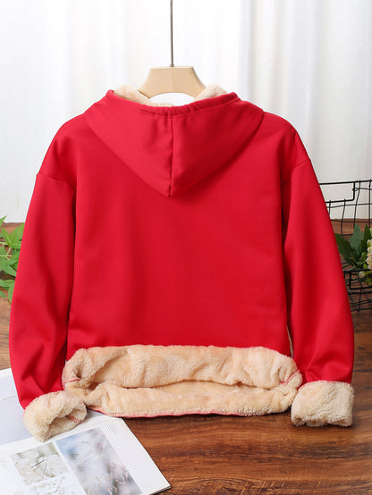 Christmas & Merry Christmas Letter Element Printed Women's Lined Hooded Sweatshirt, Thick and Warm Polyester Fabric Jacket, Suitable for Casual Composite Fabric Warm Clothing for Autumn and Winter Season