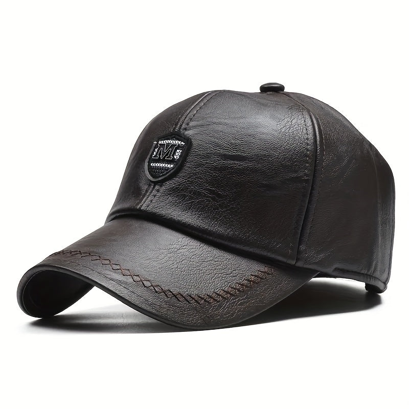 Men's Casual PU Leather Baseball Cap Adjustable Breathable Hat