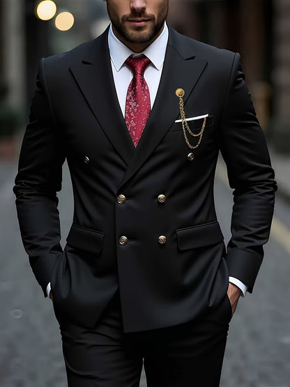 Men's Slim Fit 2-Piece Polyester Suit with Notched Lapel