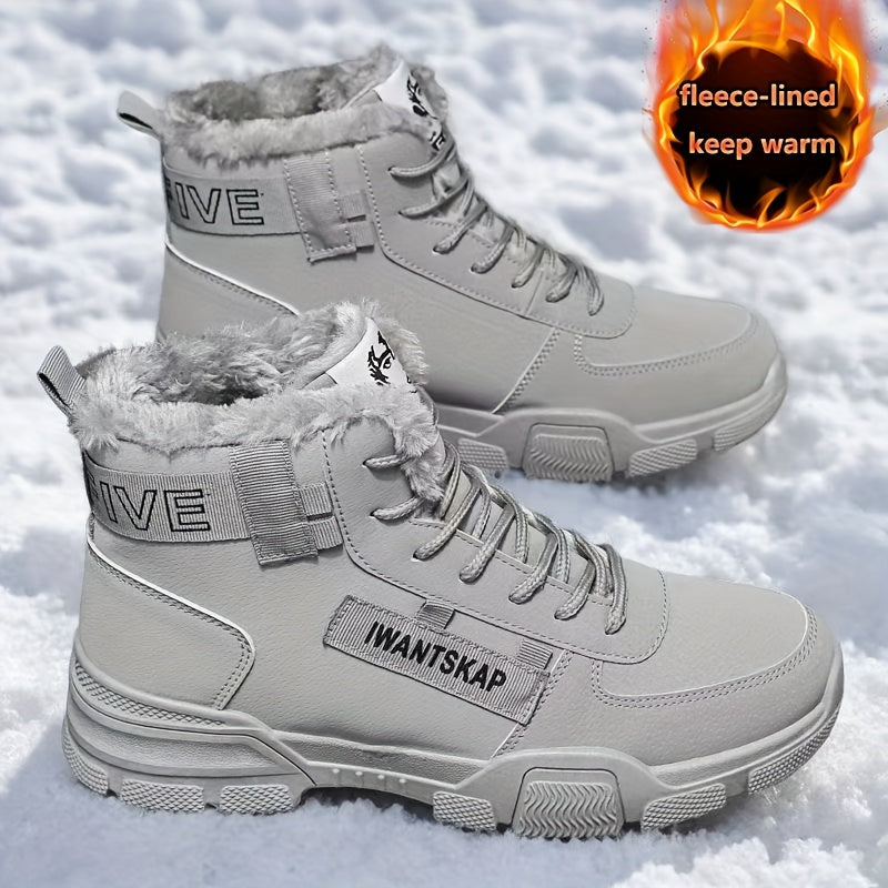 Men'S Winter Boots - Thermal Insulated Anti-Slip Snow Shoes with Cushioned Insole, Beige/Tan Cold Weather Boots for Ice, Snow, and Everyday - Lace-Up Ankle Support, Durable PVC Outsole - Ideal for Hiking, Urban Commute, and O