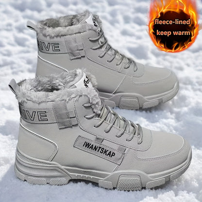 Men'S Winter Boots - Thermal Insulated Anti-Slip Snow Shoes with Cushioned Insole, Beige/Tan Cold Weather Boots for Ice, Snow, and Everyday - Lace-Up Ankle Support, Durable PVC Outsole - Ideal for Hiking, Urban Commute, and O