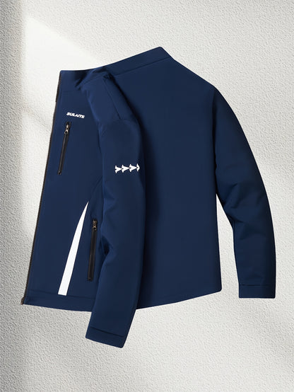 Unisex Casual Sport Bomber Jacket with Stand Collar for Spring-Fall