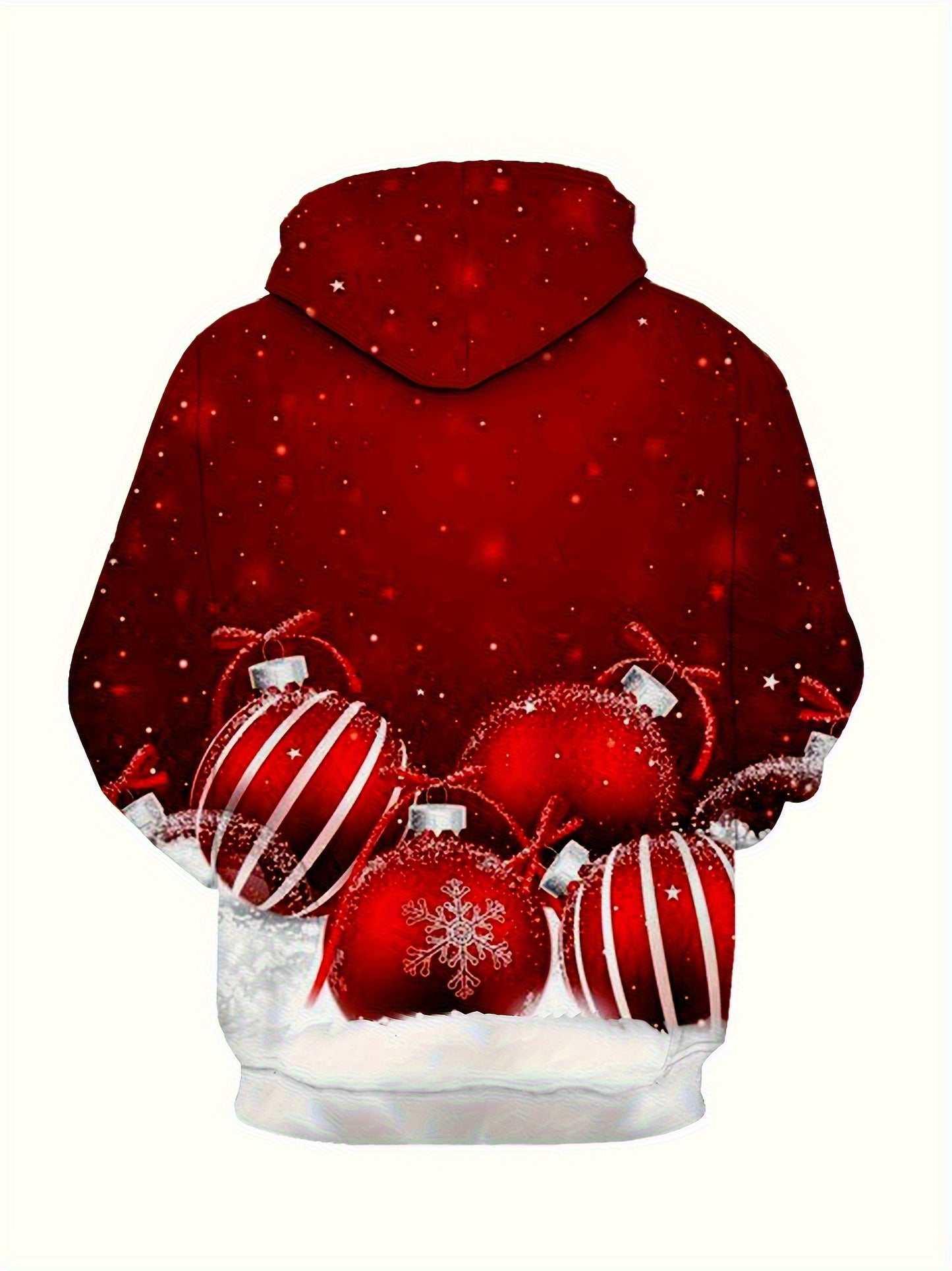 Plus Size Men's Funny Christmas Hoodie- Festive Santa Claus& Snowflake Print, Red& White Holiday Sweatshirt with Pockets, Casual Long Sleeve Pullover for Fall& Winter, Perfect Christmas Gift, Christmas Clothes, PLUS SIZE