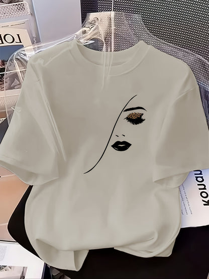 Women's Casual Cotton Crew Neck T-Shirt with Abstract Print