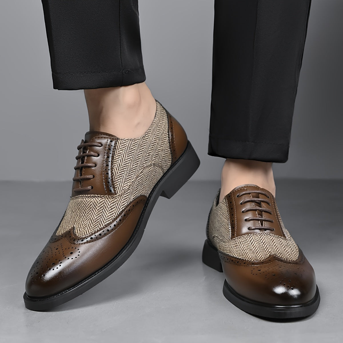 Men's Casual Business Brogue Shoes, Lace-Up Low-Top Loafers