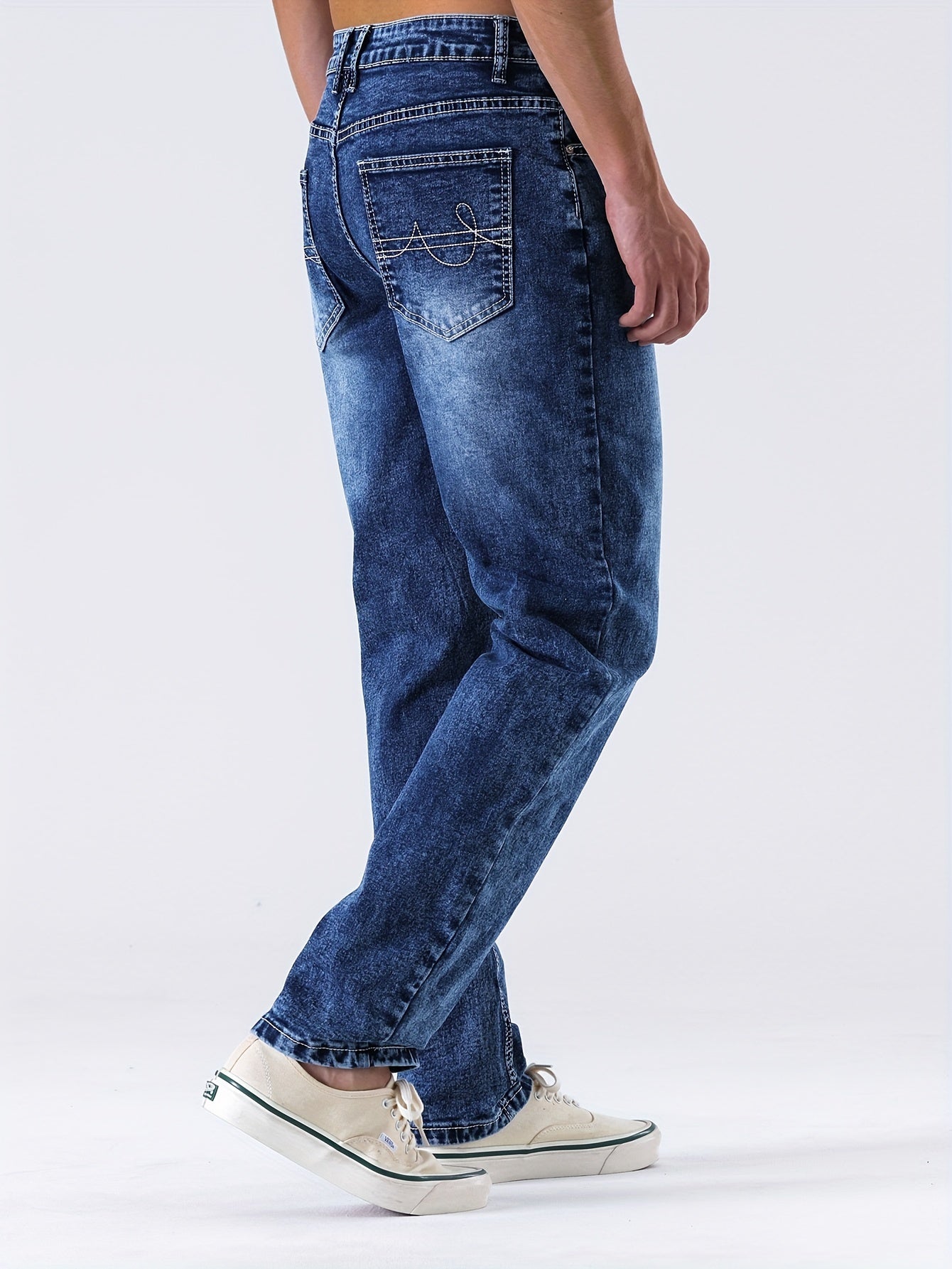 Men's Casual Slim Fit Stretch Jeans, Chic Street Style Distressed Denim Pants