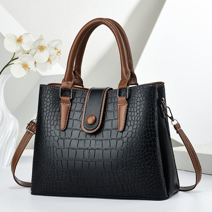 Women's Vintage Crocodile Embossed PU Shoulder Tote Bag
