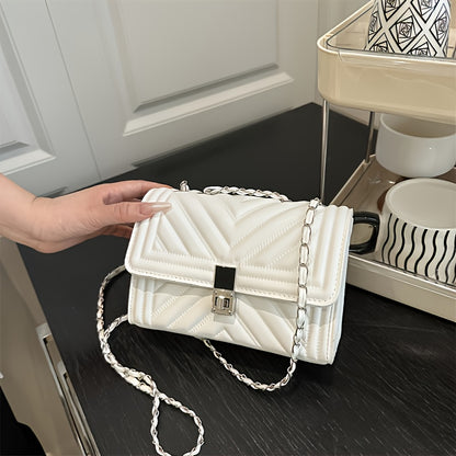 PU Material Women'Chain Crossbody Bag - Available in Five Colors, Elegant Shoulder Bag Suitable for Daily and Formal Occasions, Secure Buckle Design, Fashionable Chain Texture Style, Luxurious Texture Structure,must-have for