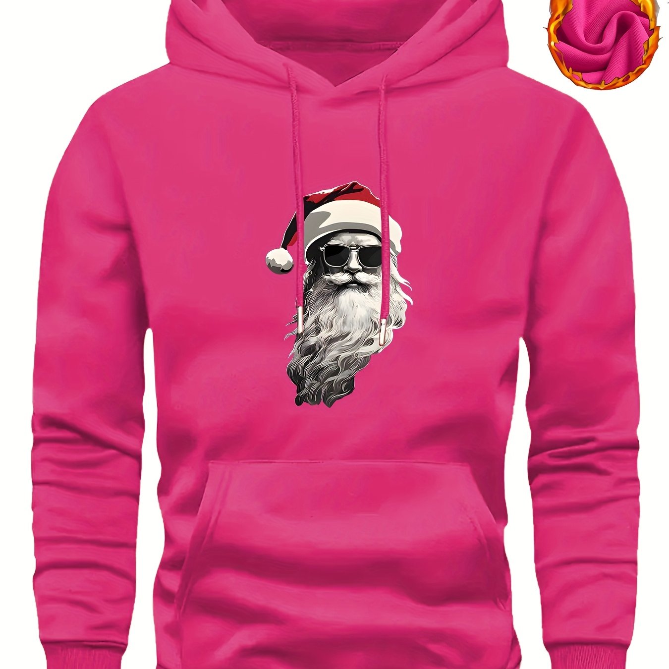 Men'S Heavyweight Hooded Sweatshirt with Santa Claus & Santa Hat Print - Thick Winter Pullover, Long Sleeve Hooded Sweater for Christmas, Halloween, New Year'S - Cozy Cold Weather Clothing For Men, Couples, Family - Ideal Hol