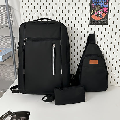Three-piece minimalist computer backpack set, consisting of a lightweight shoulder bag, chest bag, and wallet, suitable for daily commuting and business use